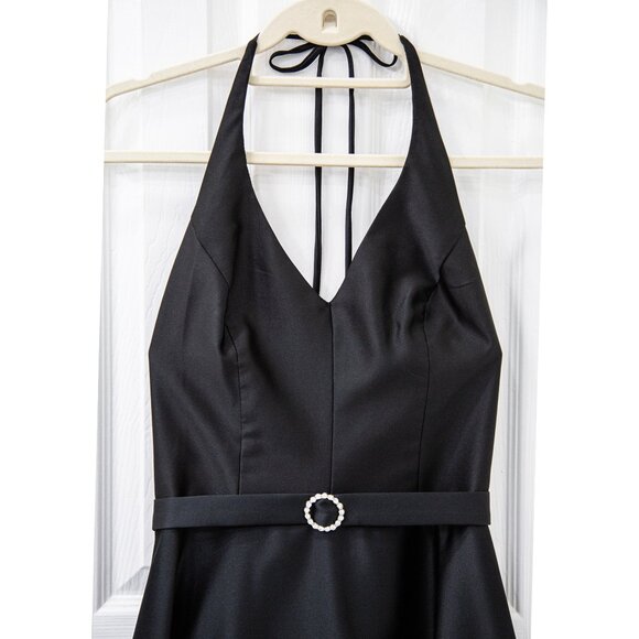 Rampage Y2K Black Tea-length Halter Formal Ponte Dress, size 7 - Picture 8 of 8